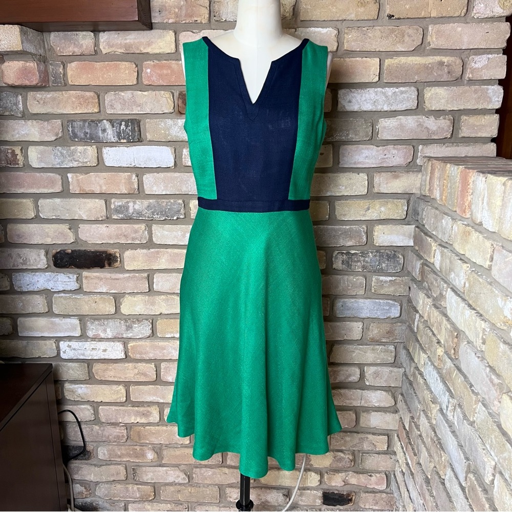 BODEN kelly green navy blue Monica sleeveless a-line dress - Picture 2 of 8